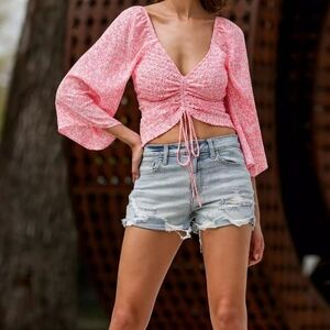 Pink Floral‎ Bell Sleeve Top